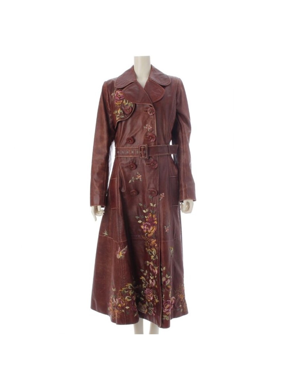 Dior Lambskin Leather Galliano Era Flower Embroidery Vintage Wash Long Coat